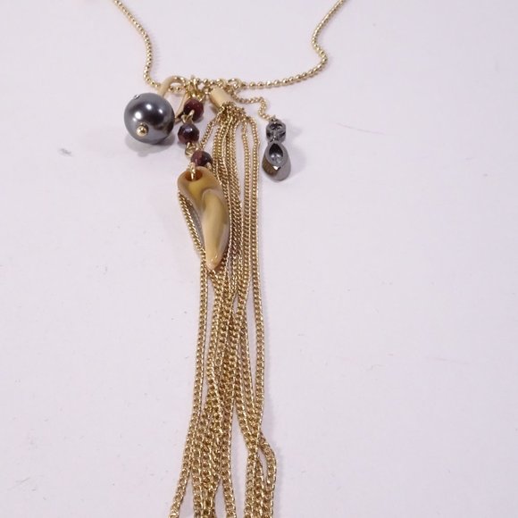 Banana Republic Multi Charm and Chain Horn and Leaf Pendant Necklace NWT 49.50 - Picture 2 of 4